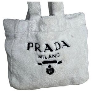 Prada White Plush Tote with Black Logo